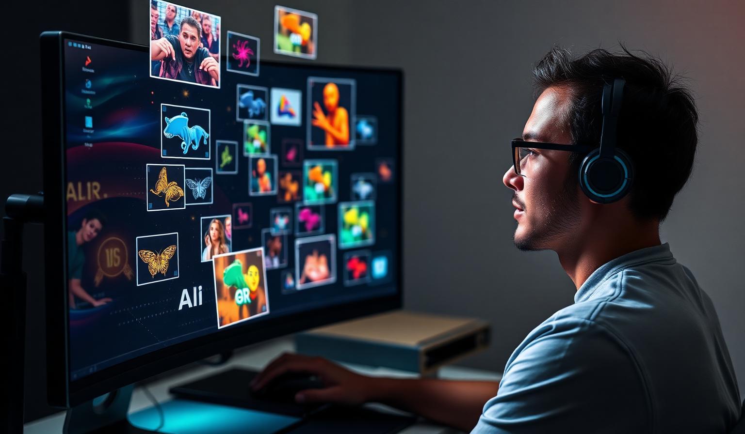 Photographer retouching a portrait with AI editing tools on a colour-calibrated monitor